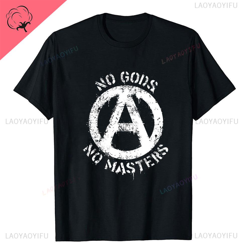 Anarchie Anarchisten Symbole KEINE GÖTTER KEINE HERREN Aufgedrucktes T-Shirt Vintage Grunge Sommer Polyester Kleidung Harajuku Mode T-Shirt