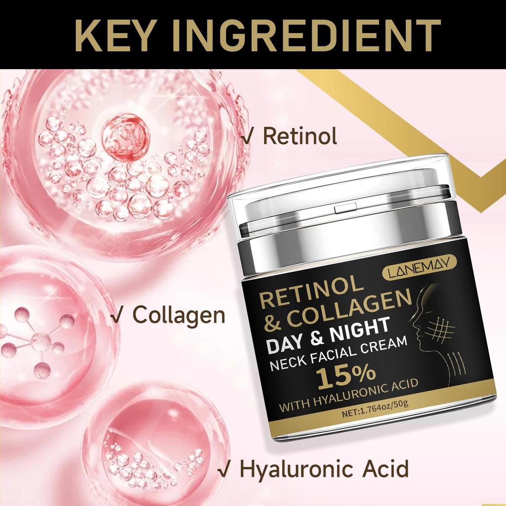 Retinol & Collagen Neck Facial Cream-Moisturizes And Firms The Skin-Smooth Younthful Skin-Suitable For All Skin Types, 50g
