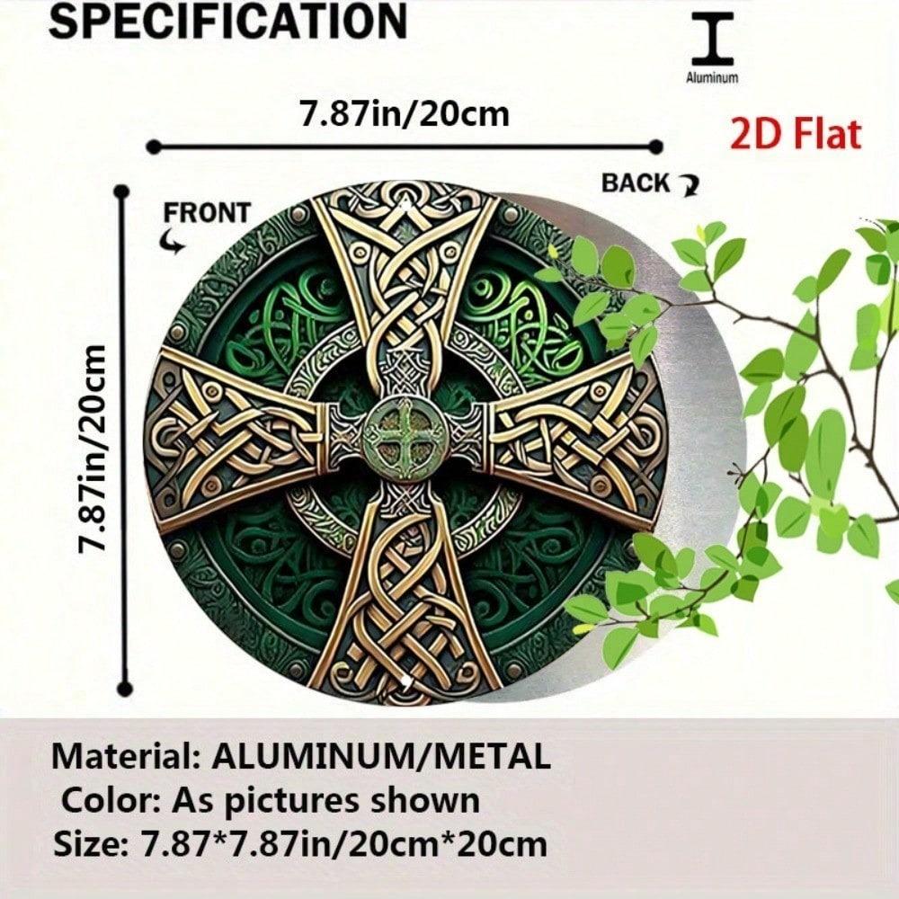 Arte de pared de aluminio con Cruz Celta, Señal Redonda de 7,9 Pulgadas, Decoración Rústica Bohemia Verde para el Hogar