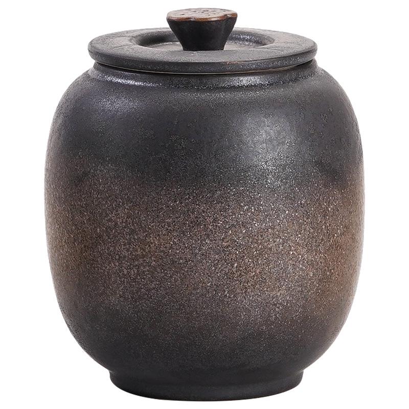 Unsealed Gilded Iron Glaze Ceramic Tea Can - Small Storage for Pu'er & White Tea