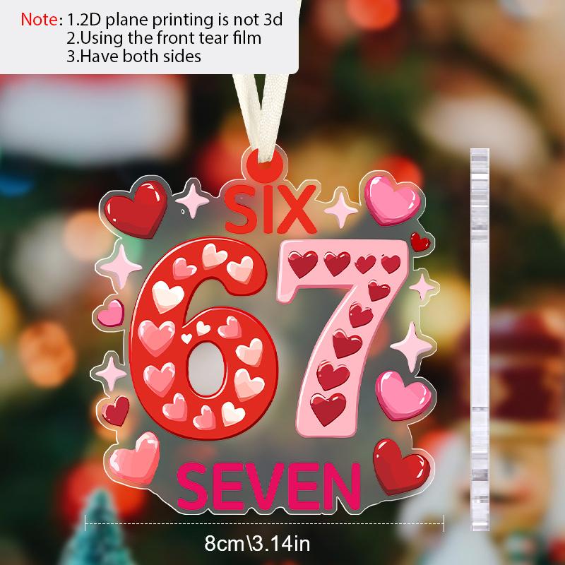 Happy Valentine's Day, 67 Six Seven Sign, Pink Love Heart Pattern, Acrylic Pendant, Party Holiday Decor, Home Decor, Window Pendant Decor, Decor Sign