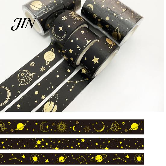 Adhesive Washi Tape 3 Rolls Golden Foil Tape, Retro Plaid Leaf Pattern Decorative Planner Masking for DIY Crafts, Journal, Planner, Scrapbooking