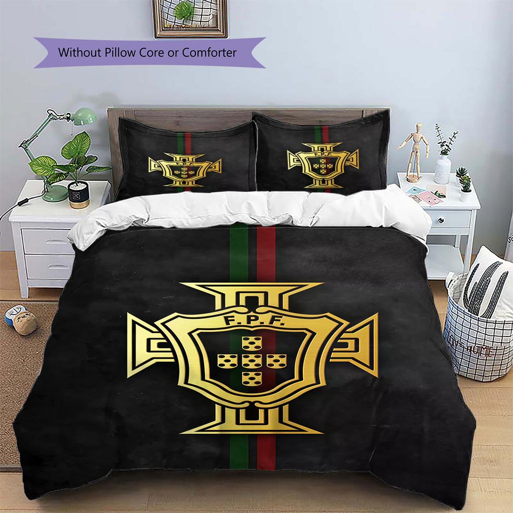 Portugal National Football Team Pattern Bedding,Quilt Set Quilt Cover Pillowcase Home Birthday Gift(1 * duvet cover + 2 * pillowcase, without core)