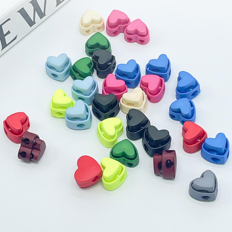 5Pcs Colorful Garment Stoppers Heart-Shaped Plastic Cord Locks Double Hole Spring Toggle Anti-Slip Stoppers Garment Accessories