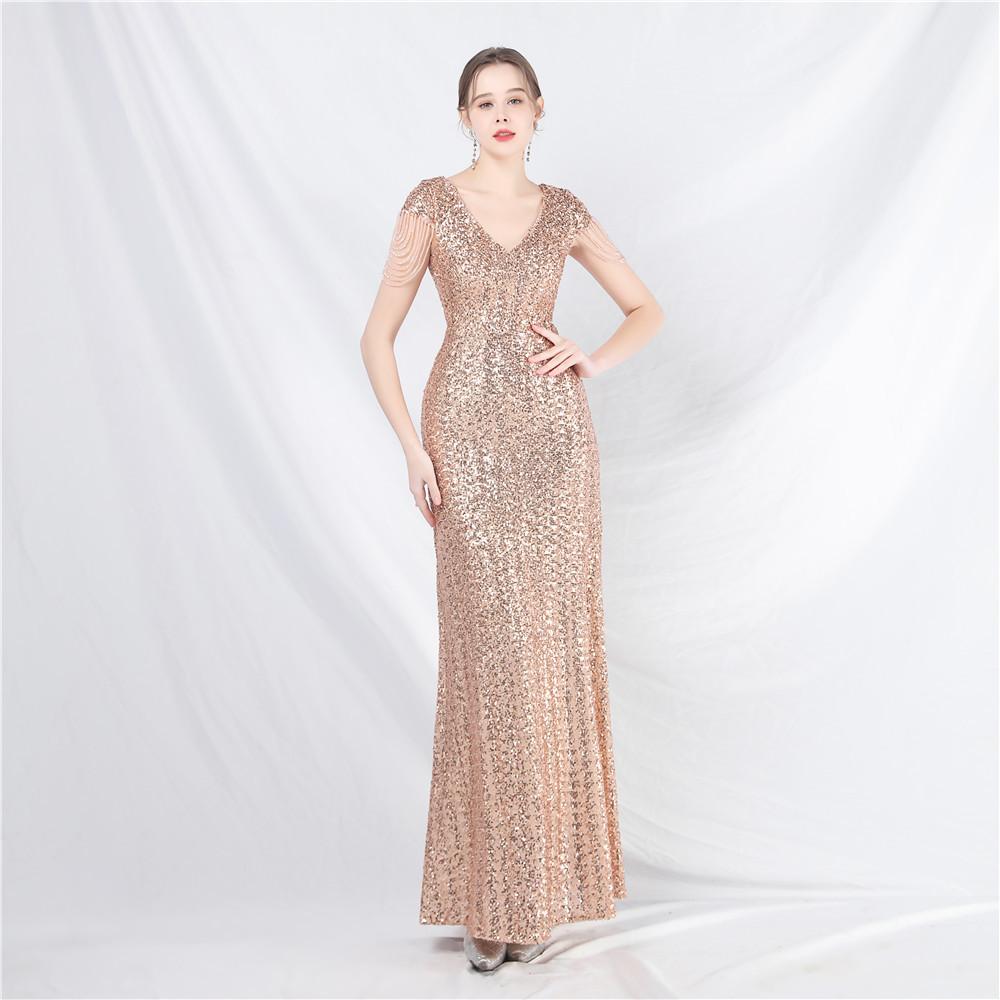 New A-shaped Pendulum Dress Skirt Craft Beaded Sequined Long A-shaped Evening Dress