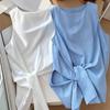 Minimalist White Cotton Knot Tank Top For Summer Casual Wear Women