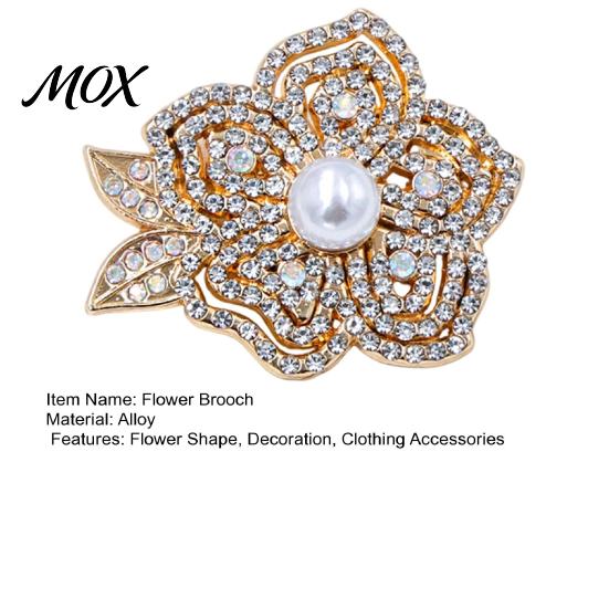 Strong Buckle Brooch Faux Pearl Rhinestone Flower Brooch, Women Girls Retro Floral Lapel Secure Clasp Pin, Decorative Badge Pin for Clothes