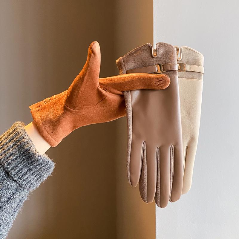 Women's Fingerless Faux Leather Winter Gloves - Thick Velvet Lining, Cold-Proof for Cycling & Driving