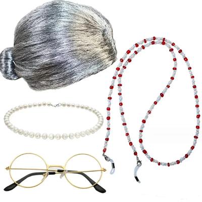 80er Cosplay Oma Perücke Halskette Sonnenbrillen Set Für Bar Ktv Auftritt Party Accessoires