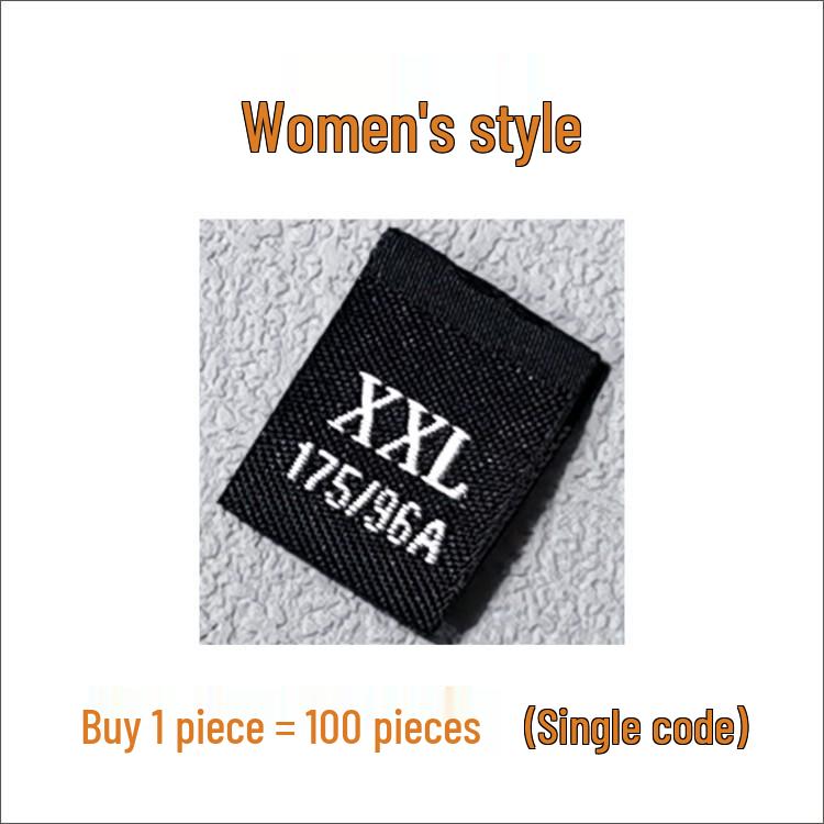 In-Stock Men's & Women's Woven Size Labels: Custom Black & White Trendy International Brand.