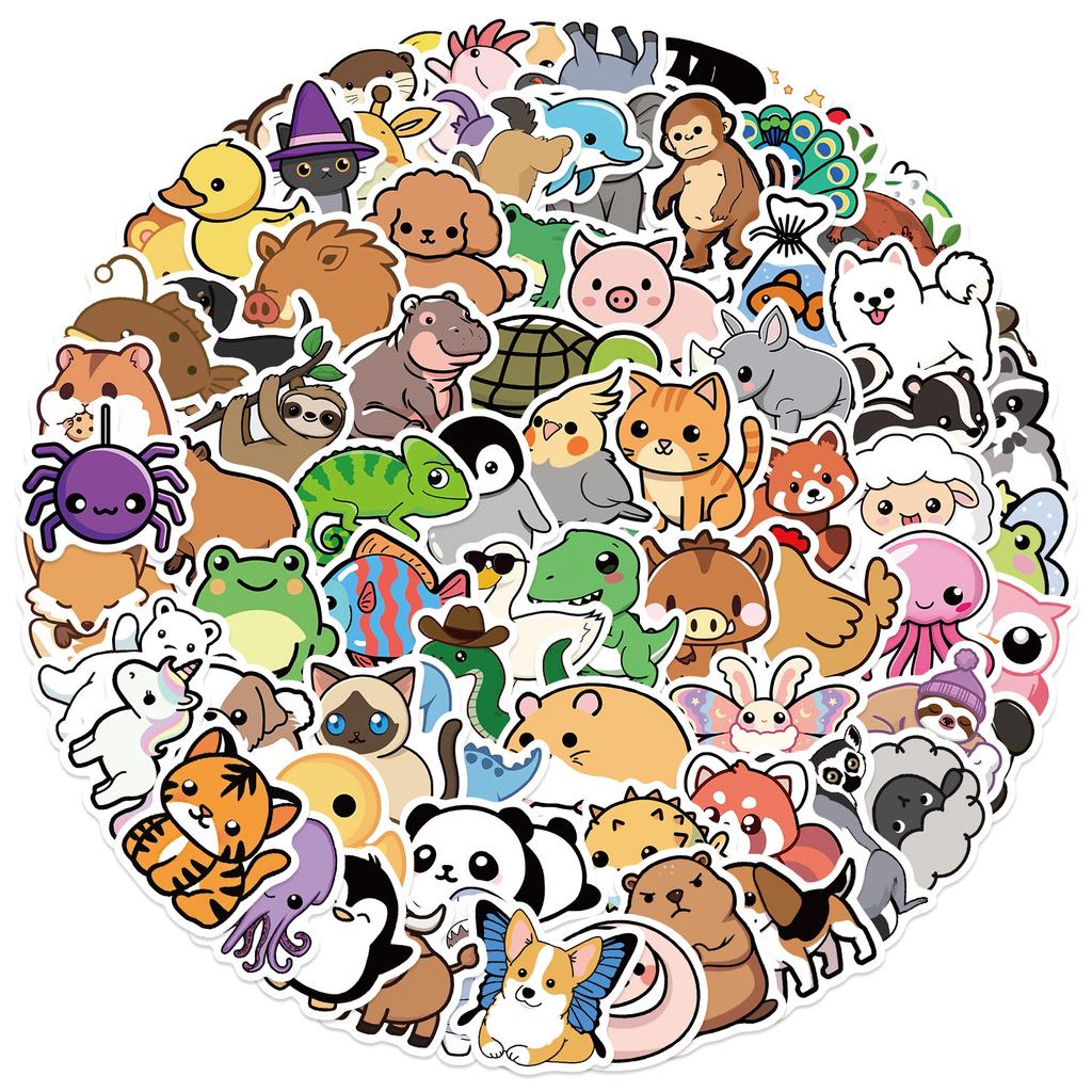 100 Cartoon Animals Illustrations Graffiti Stickers Guitar Notebook Suitcase DIY Waterproof