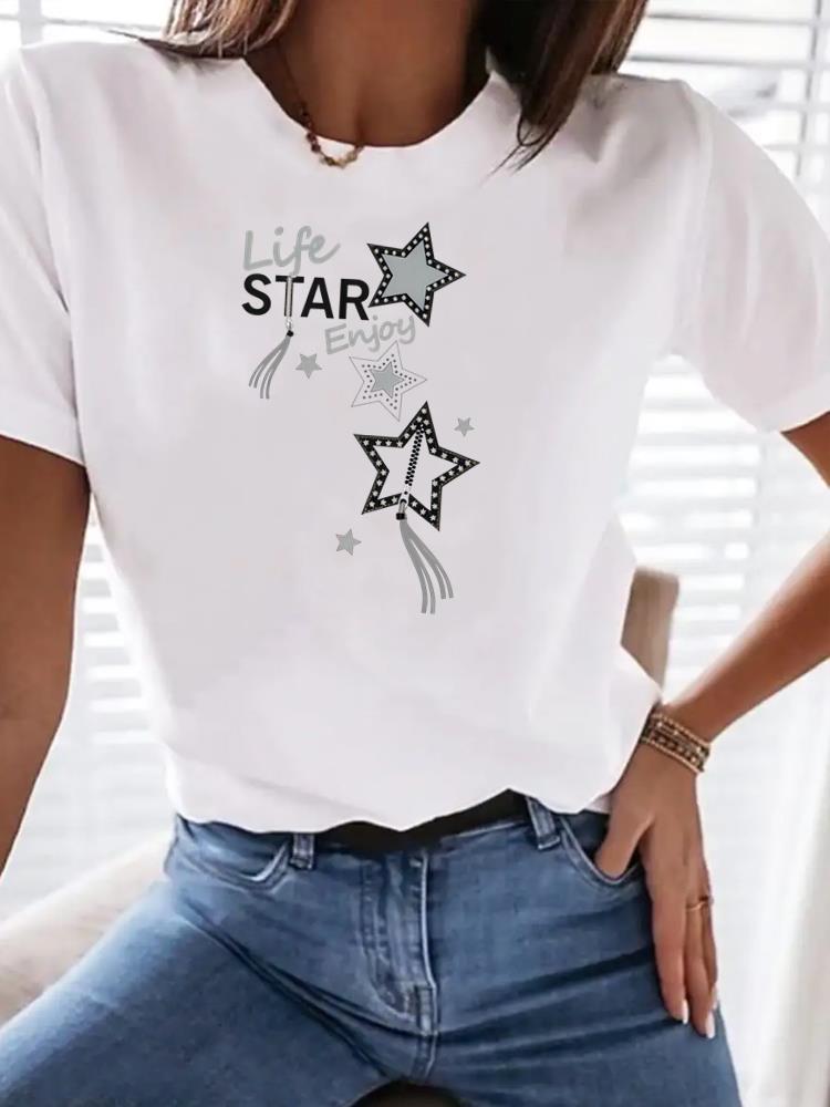 (Asian Size) Tee Top Clothing T Shirt Women Leopard Love Heart Fashion Woman Print Female Short Sleeve Graphic T-shirts