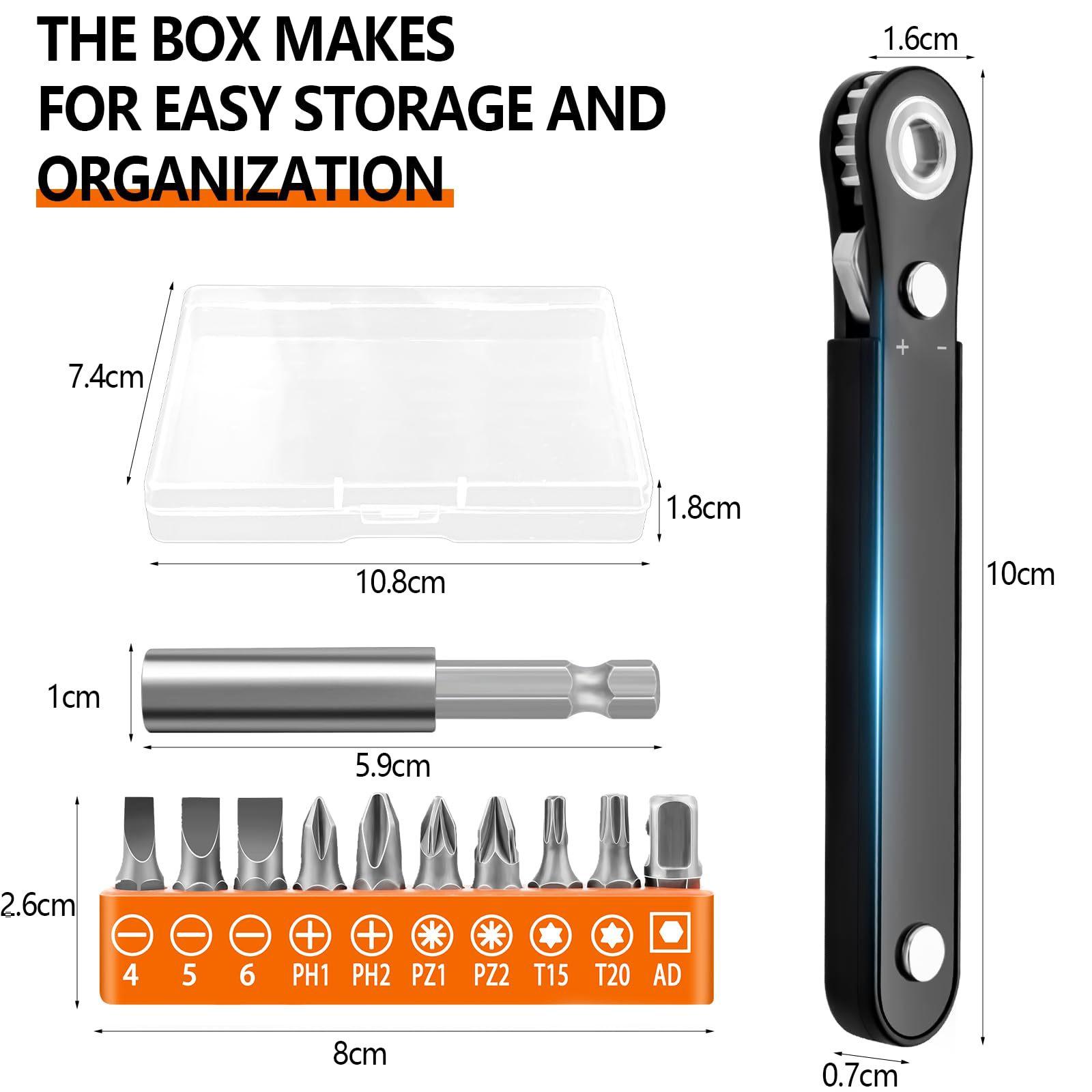 Multidirectional Mini Ratchet Wrench with Multi Tooth Bit Set for Hex Screwdriver Bits Internal and External Socket Wrench
