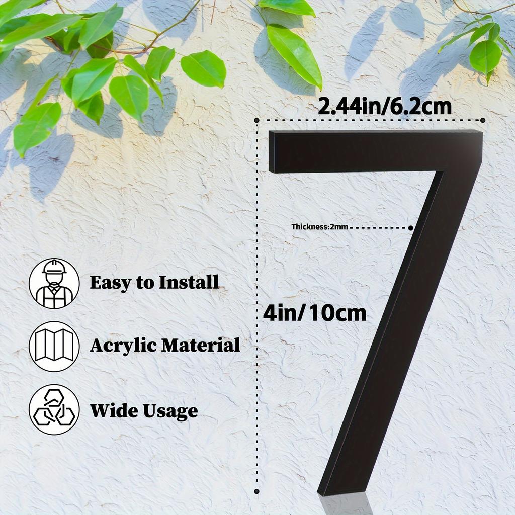 1pc Modern Black Self-Adhesive Acrylic House Number 7 - Easy Install, No Battery Required, Plastic Surface Mount Address Sign for Home