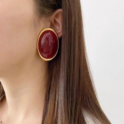 Fashion Geometric Resin Dangle Earrings Vintage Red Large Stud Earrings Sweet Vintage Trend Geometric Earrings for Bridal Shower