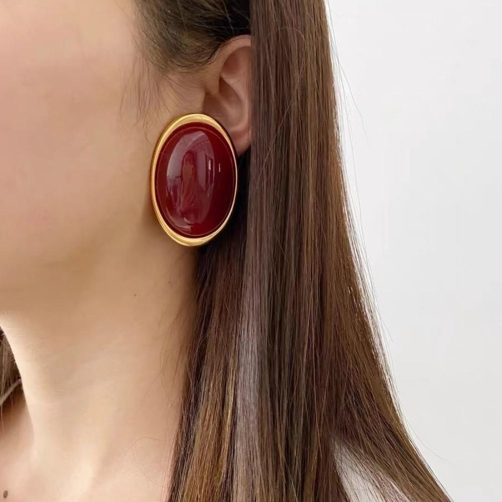 Wine Red Color Oval Earrings Vintage Trend Stud Earrings Fashion Waterdrop Earrings  For Women