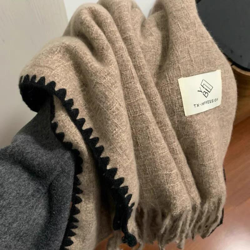 2024 Korean Style Women's Tassel Imitation Cashmere Shawl Scarf - Thick, Warm, Dual-Use, Perfect for Students and Christmas