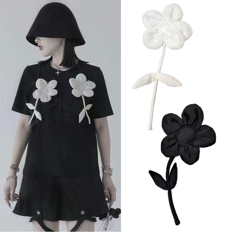 Black White Fabric Flower Brooch Pins Exaggerated Corsage Fashion Jewelry Brooches for Women Shirt Collar Accessories