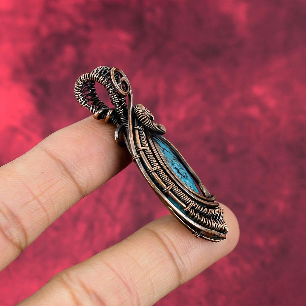 Tibetan Turquoise Pendant Copper Wire Wrapped Gemstone Pendant Handmade Designer Pendant Copper Wire Jewelry Brand New Pendant Gifts For Mom