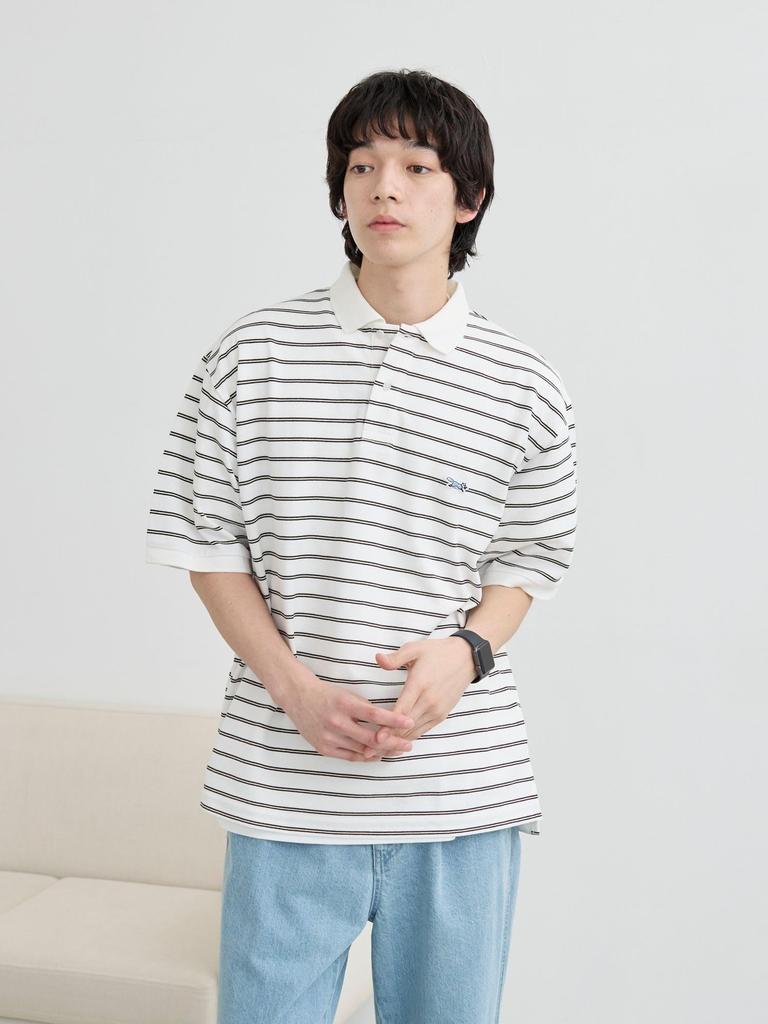 Cohen Penneys Custom-Made Dry Kanoko Striped Polo Shirt with Moisture-Wicking and Quick-Drying Function, 75256030463 5150 CREAM (51), Medium