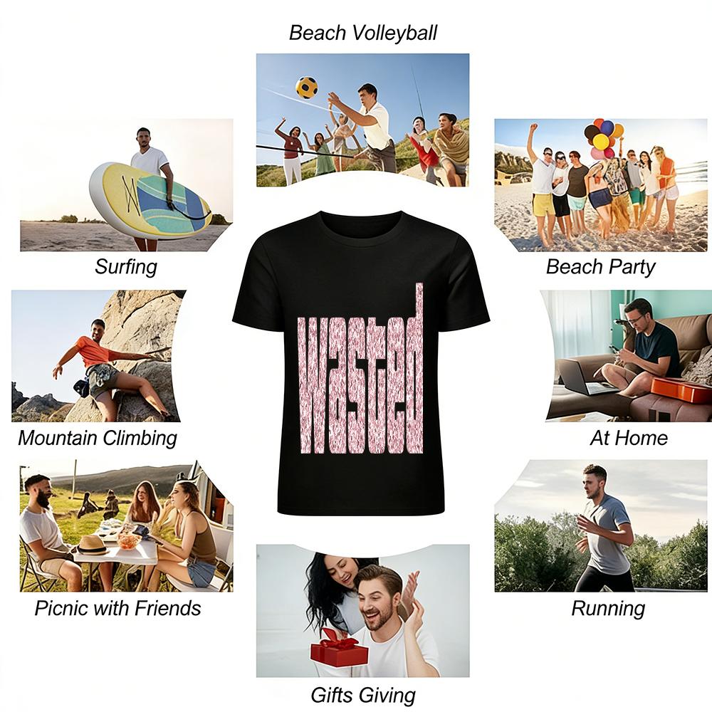 Women's Casual Short Sleeve T-Shirt with Pink Glitter Wasted Print Trendy Streetwear for Daily Wear and Hangouts Pure cotton T-shirt