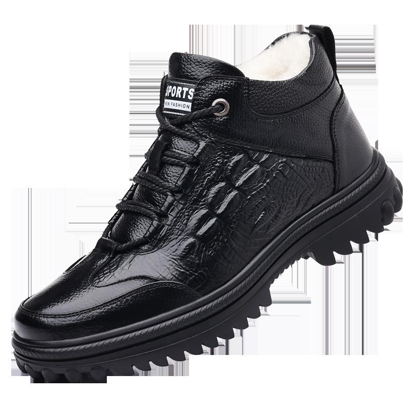 

Cotton shoes wool trend cotton shoes winter velvet thickened warm leather foot tie tether high top boys shoes non-slip 46 чёрный