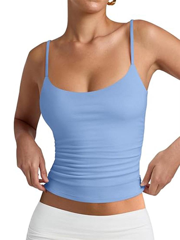 

Женские летние майки с двойной подкладкой для выхода на улицу для девочек-подростков без рукавов с открытой спиной 2025 г., регулируемые по размеру M небесно-голубой