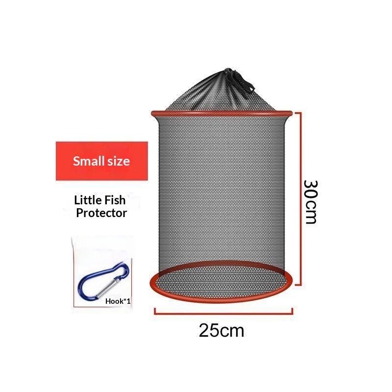 Foldable Small Mesh Fishing Keep Net Portable Fish Basket With Carabiner Hook For Stream Angling Outdoor Fishing