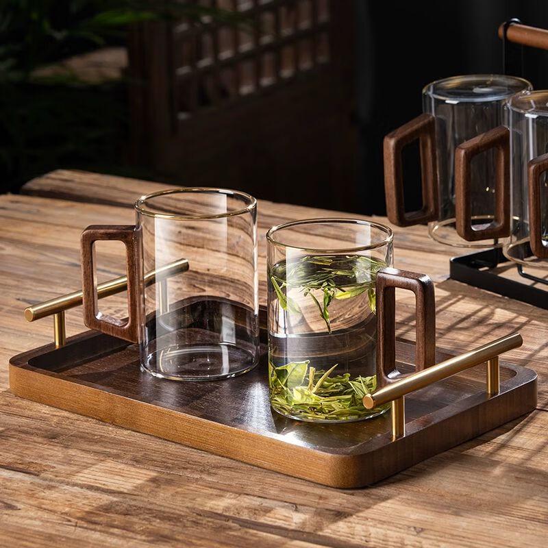 High-Temperature Resistant Glass Tea Cup Set with Wooden Handle