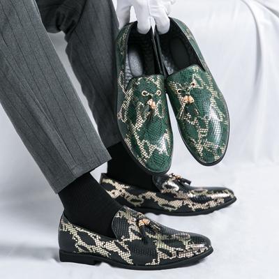 Men Printing Loafers Leather Shoes Formal Business Flats Slip On Shoes Wedding Dress Prom Black Shoes Large Size