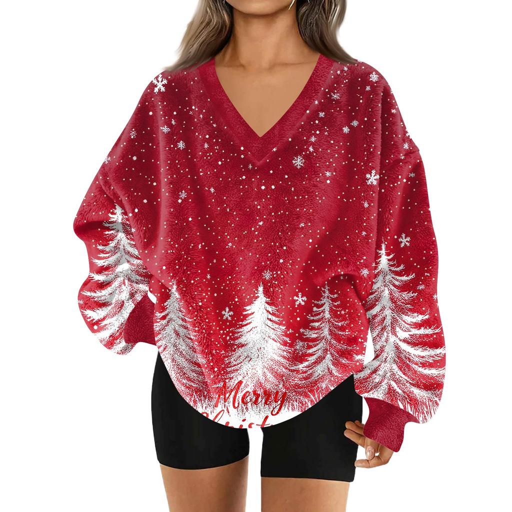 Modă Femei Casual Mânecă Lungă Crăciun Imprimat Decolteu în V Top Hanorac