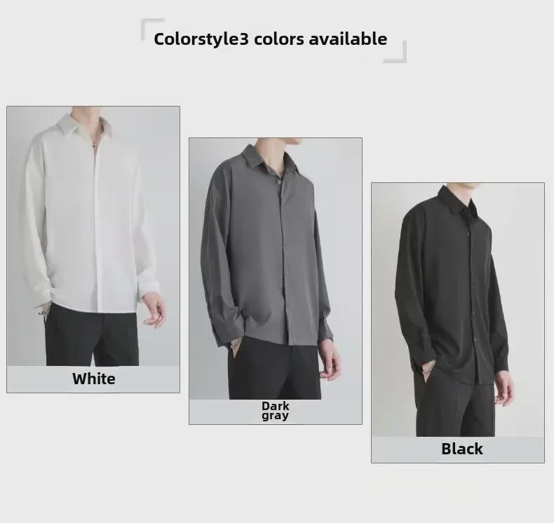 Men's Summer Ice Silk Long Sleeve Black & Gray Casual Shirt - Wrinkle-Free, Loose Fit