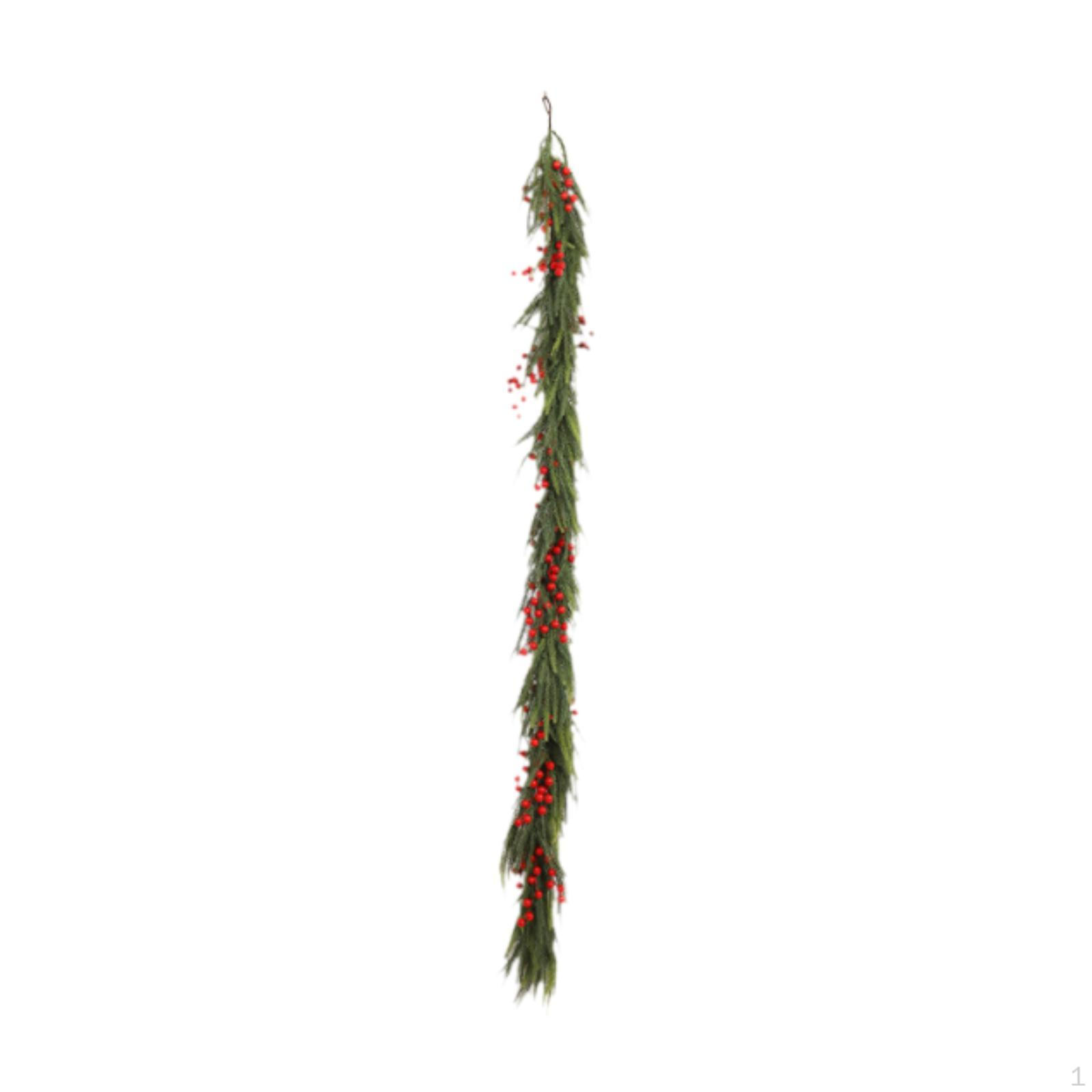 

Christmas Garland Artificial Vine Faux Green Leaves 70.87inch Xmas Garlands with Red