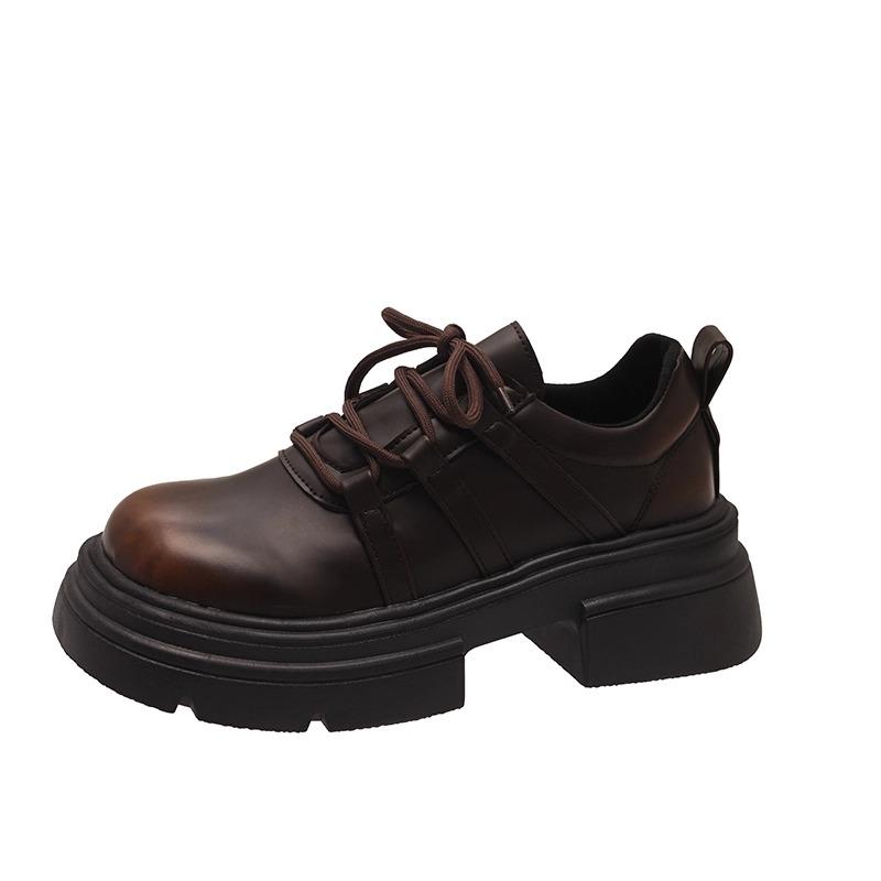 

Fashion 2025 New Womens Loafers Shoes Platform Fashion Style Slip-on Spring Leather Retro Shoes Women Casual and Comfortable Shoes 35 коричневый