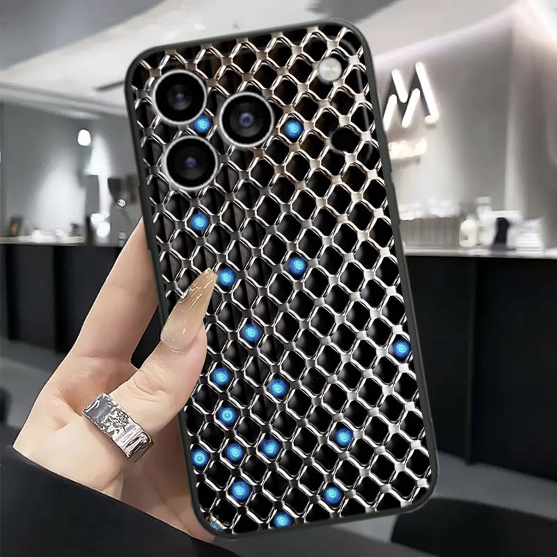 

Creative metal style pattern Phone Case For Apple iPhone 17 16 16E 15 14 13 12 11 Pro Max Plus Black Soft Silicone iPhone 15 Pro Max