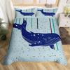 Whales King Queen Duvet Cover Ocean Animal Bedding Set Seaweed Starfish Marine Life Quilt Cover Blue Polyester Comforter Cover