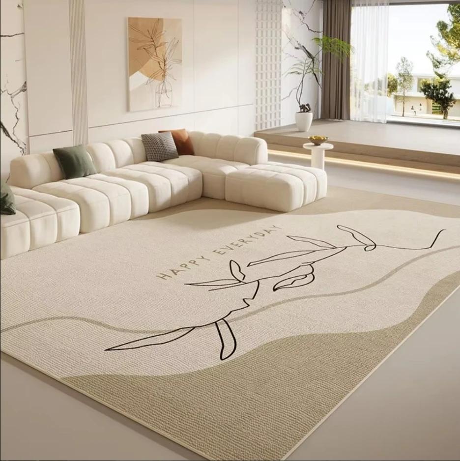 Cream Style Line Living Room Floor Mat, Large-Sized Sofa, Coffee Table Blanket, Bedroom Carpet, Home Decoration