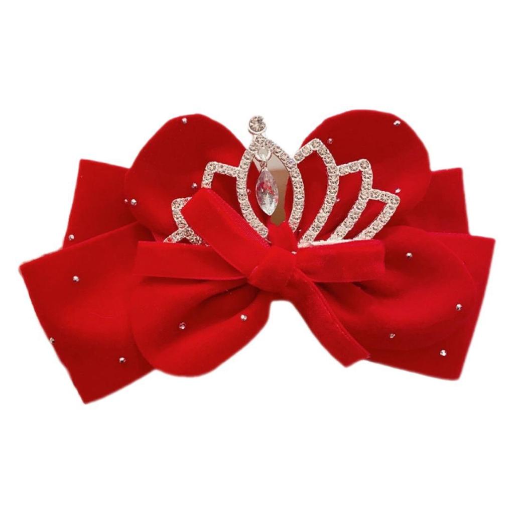 Girls' Chinese Style Red Bow Crown Hair Clip - New Year Headwear