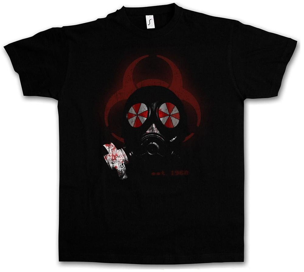 GAS MASK BIOHAZARD UMBRELLA T-SHIRT Resident Corporation Corp Evil Logo-