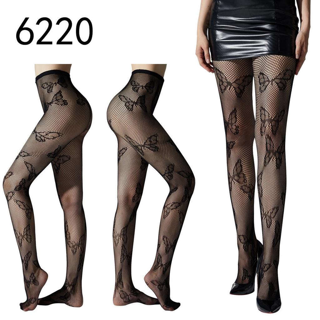 Hohle Strapsstrumpfhose mit Fischmuster - Nachtclub Schwarzseide