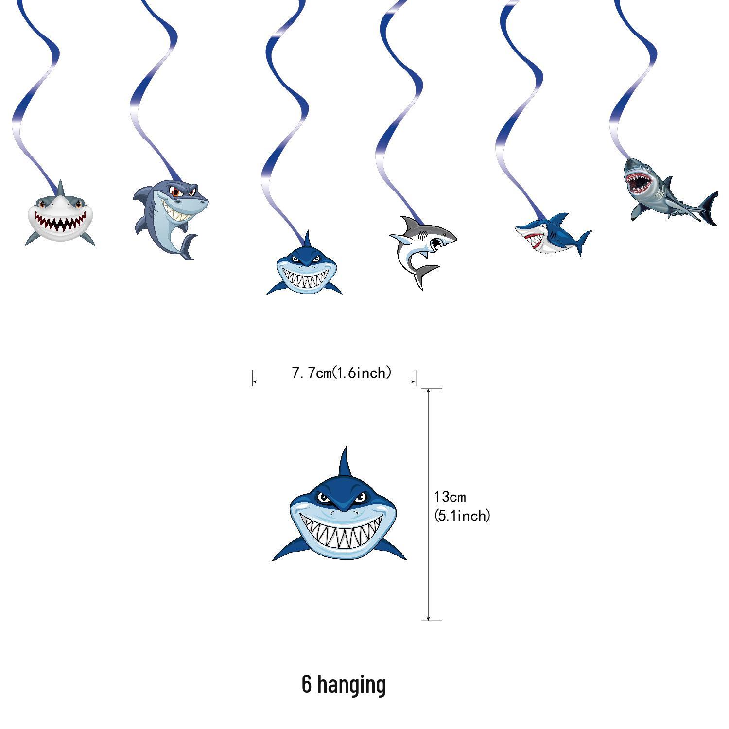 Shark-Themed Birthday Party Decor Set with Cake Topper, Balloons & Banner