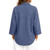 Women's Loose Fit Denim- Button Top with Three-Quarter Sleeves for Casual Everyday Wear