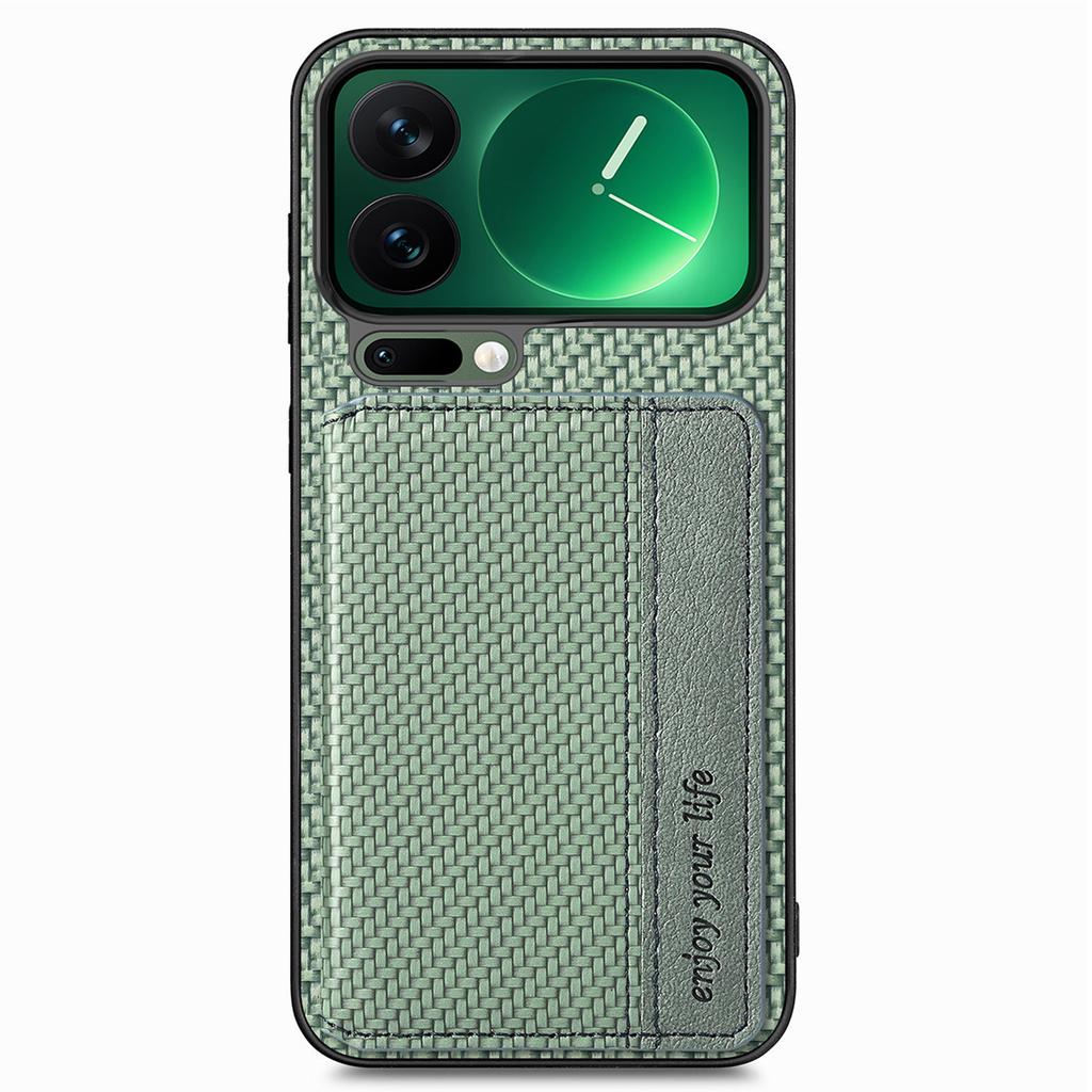For Xiaomi 17 Pro Case RFID Blocking Carbon Fiber Leather Phone Back Cover with Card Holder