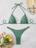 European & American Women's Solid Color Lace-Up Halter Triangle Bikini - Sexy Two-Piece Swimsuit