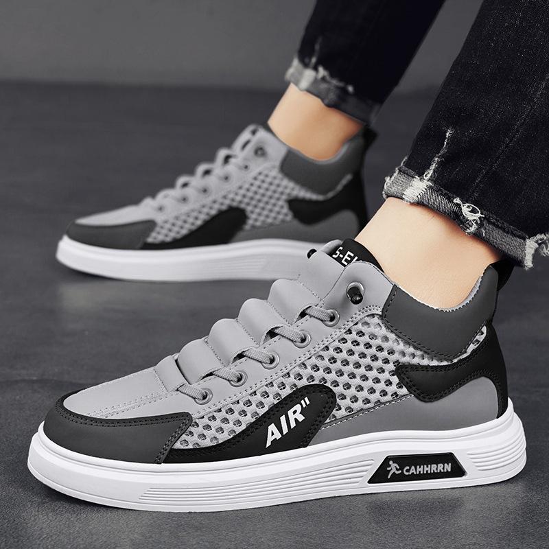 High-top Board Shoes Men's Summer Mesh Men's Shoes 2024 New Breathable Hollow Casual Trendy Shoes Students and Teenagers