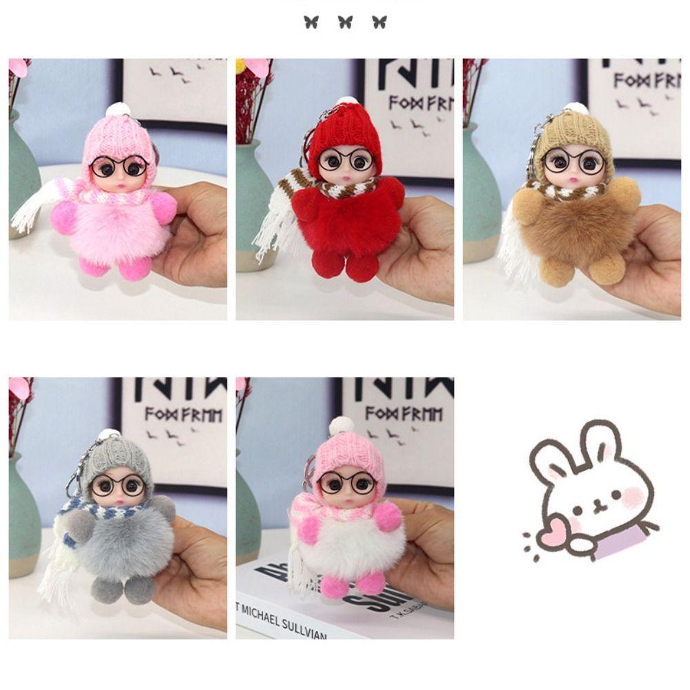 Hanging Pendant Fur Ball Keyring Eye Glass Doll Fluffy Doll Keychain Pompom Keychain  Jewelry Gift