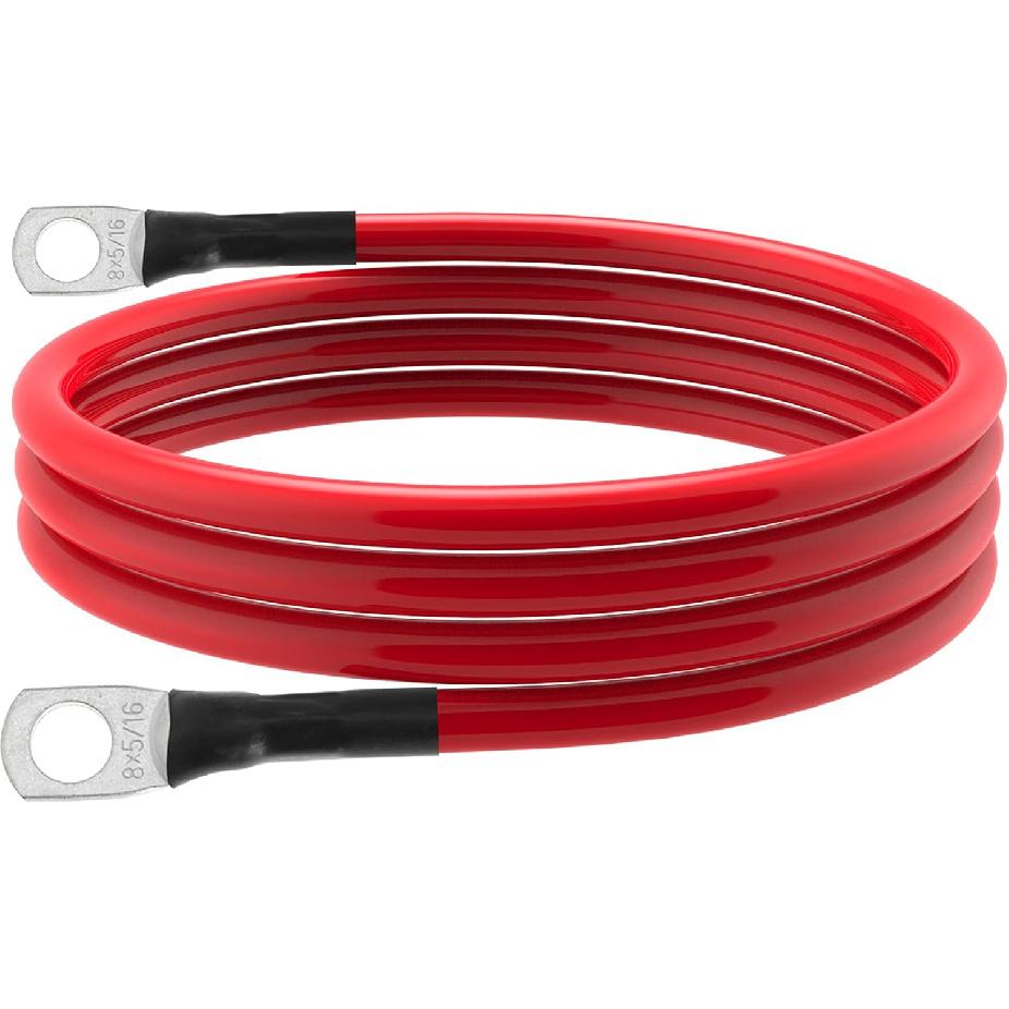 8 AWG Battery Cable 8 Gauge Power Inverter Cables with 5/16 Inch Lugs Both Ends for Solar Boat Marine RV Car 2 Pack (3FT)