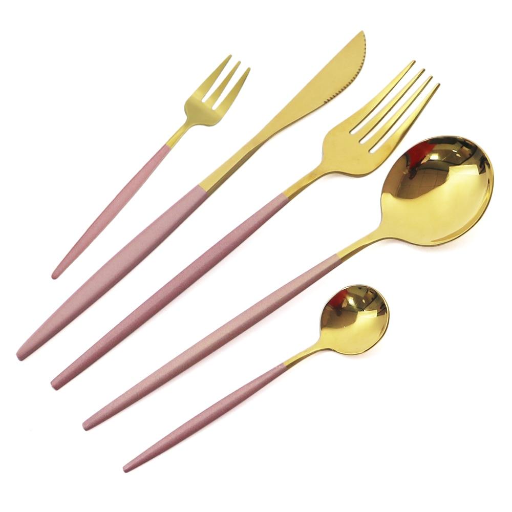 Gold Cutlery Set Knives Dessert Cake Fork Tea Spoons Dinnerware Stainless Steel Dinner Silverware Kitchen Flatware Tableware Set