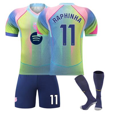 2026 UEFA Champions League RAPHINHA Set Maglia e Calzini da Calcio Poliestere Traspirante Manica Corta