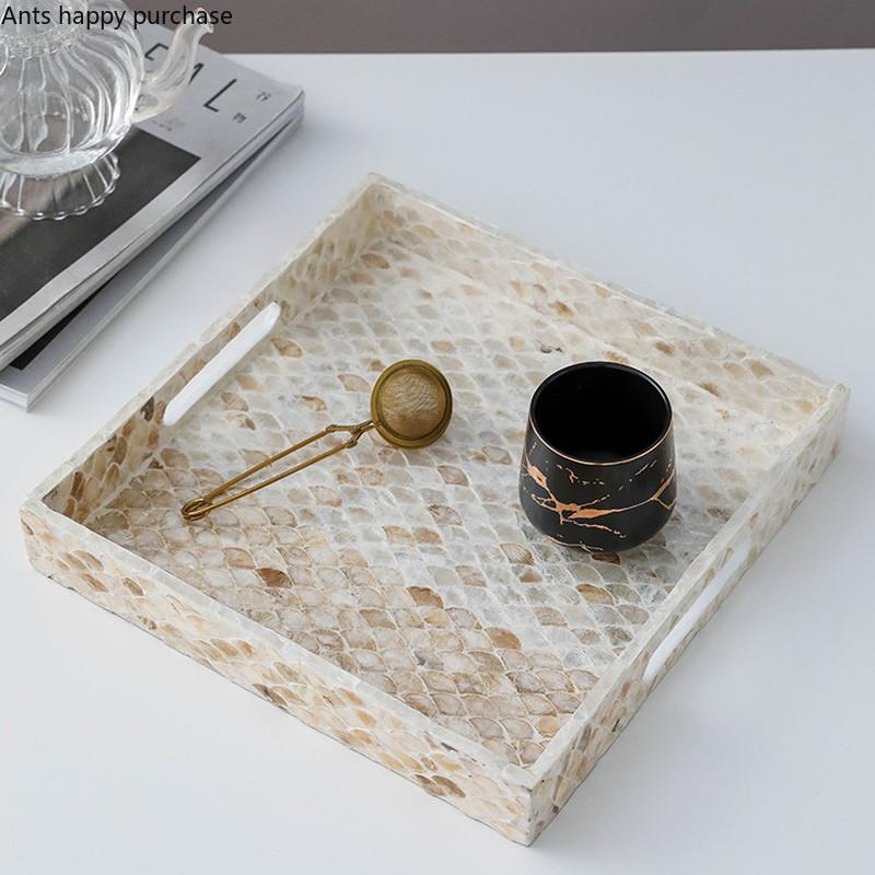 

Shell Storage Tray Handmade Wooden Pallets Round Tea Trays Organizing Disk Key Disk Jewelry Tray Fruit Plate Cake Snack Plate